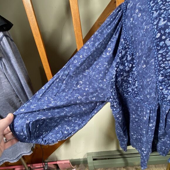 Old Navy Women's Plus Size 4X Blue Mixed Print Long Sleeve Peasant Top Bohemian - Picture 7 of 14